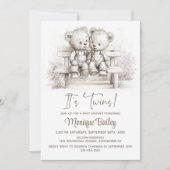 Invitation Happy Teddy Bear Twins Baby Shower (Devant)
