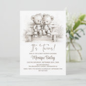 Invitation Happy Teddy Bear Twins Baby Shower (Debout devant)