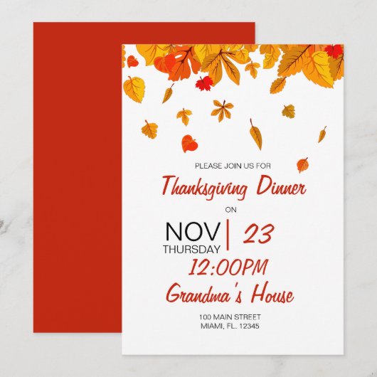 Invitation Happy Thanksgiving (Devant / Derrière)