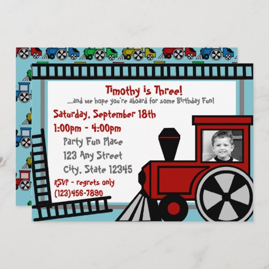 Invitation Happy Tracks Railroad Invitation/ Red (Devant / Derrière)