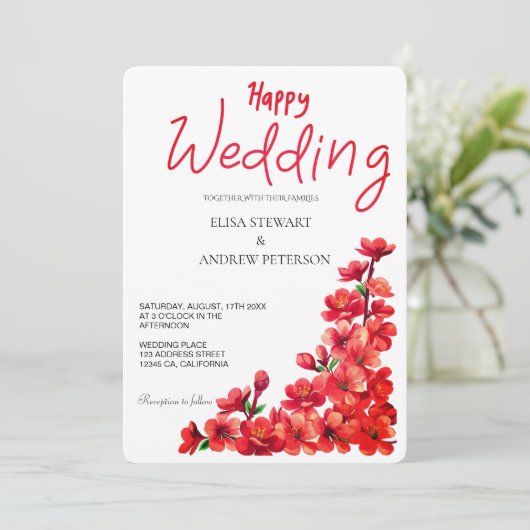 Invitation Happy Wedding Romantic Floral Wedding (Debout devant)