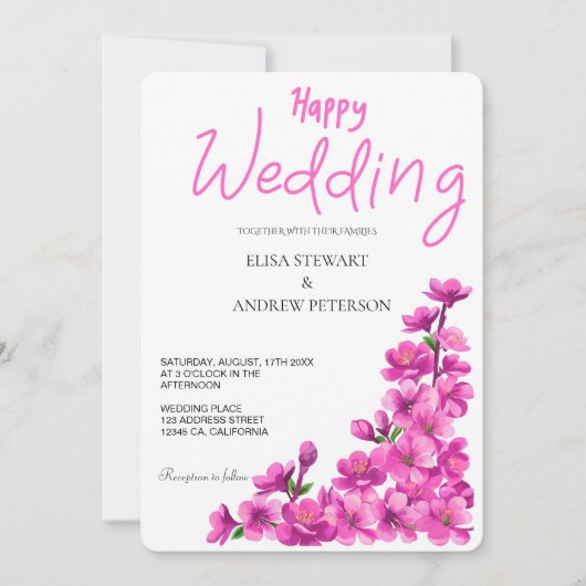 Invitation Happy Wedding Romantic Floral Wedding (Devant)