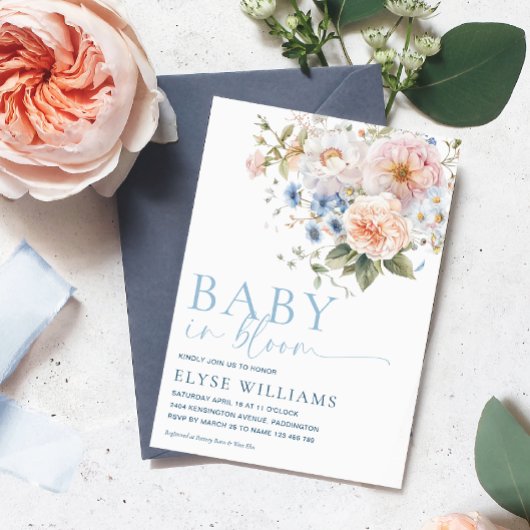Invitation Hargrove Bleu Floral Bébé dans le Baby shower en f
