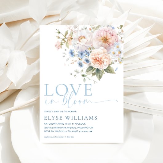 Invitation Hargrove Blue Floral Amour Dans La Fête des mariée