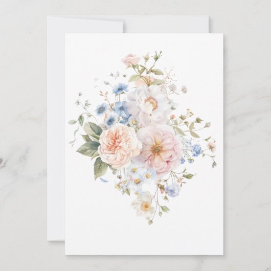 Invitation Hargrove Blue Floral Amour Dans La Fête des mariée (Dos)