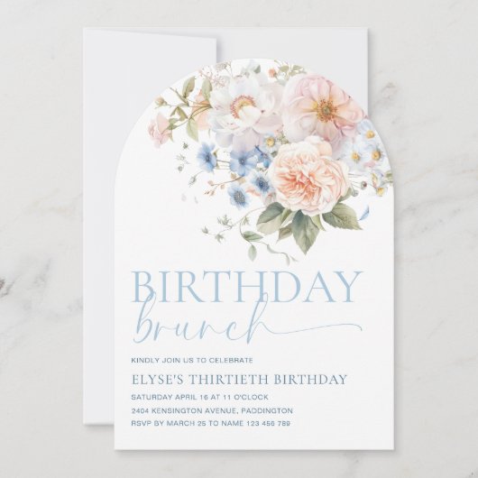 Invitation Hargrove Blue Floral Anniversaire Brunch Arch (Devant)
