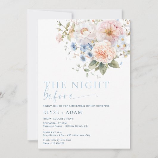 Invitation Hargrove Blue Floral Dîner de répétition (Devant)