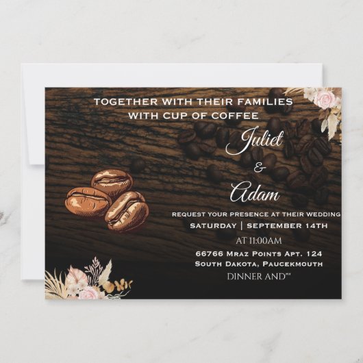 Invitation haricots boho rustique moderne élégant Mariage caf (Devant)