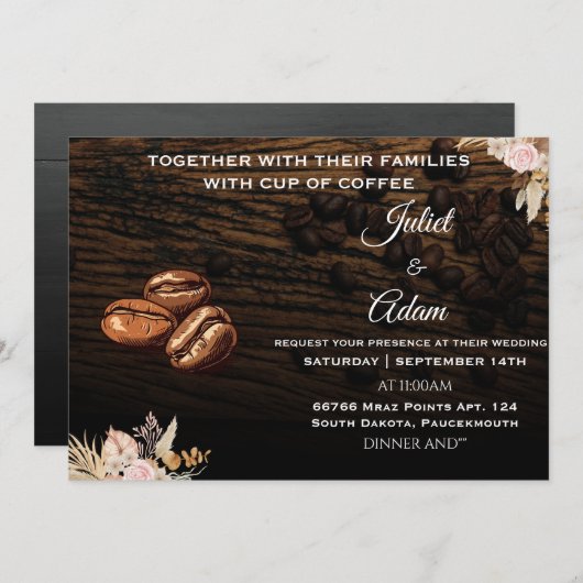 Invitation haricots boho rustique moderne élégant Mariage caf (Devant / Derrière)