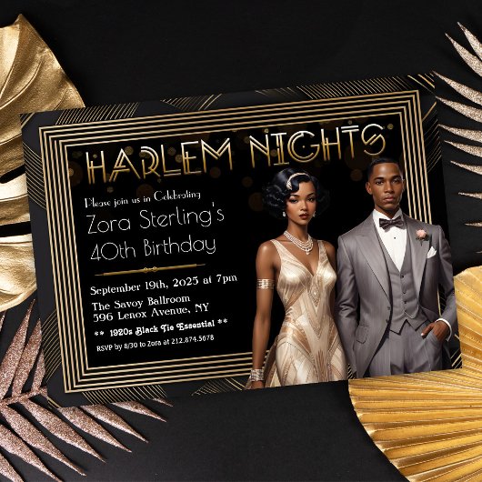 Invitation Harlem Nights Art Déco African American Birday