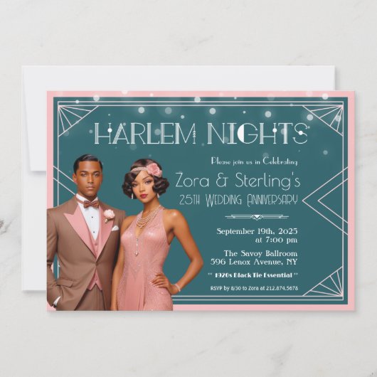 Invitation Harlem Nights Mariage afro-américain Anniversaire (Devant)