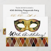 Invitation Harlequin Masquerade 40e anniversaire (taupe) (Devant / Derrière)
