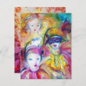 Invitation HARLEQUIN, PIERROT, COLOMBINE Costume de Bal Masqu (Devant / Derrière)