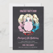 Invitation Harley Quinn Girls Chalkboard Anniversaire (Devant)