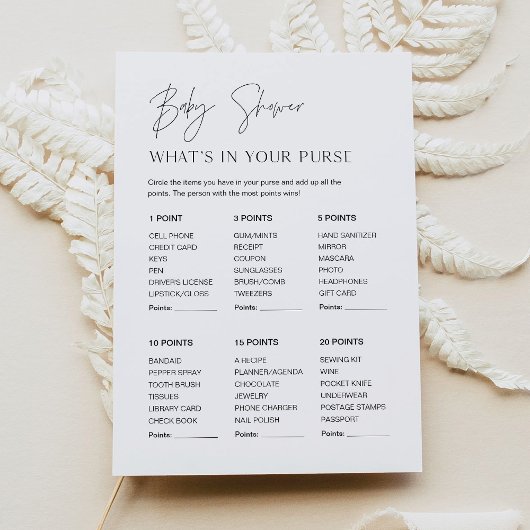 Invitation HARLOW Whats In Your Purse Baby shower Game Card