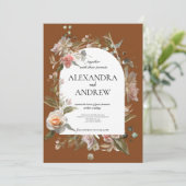 Invitation Harmonia Autumn Floral | Boho Orange Rust Mariage (Debout devant)