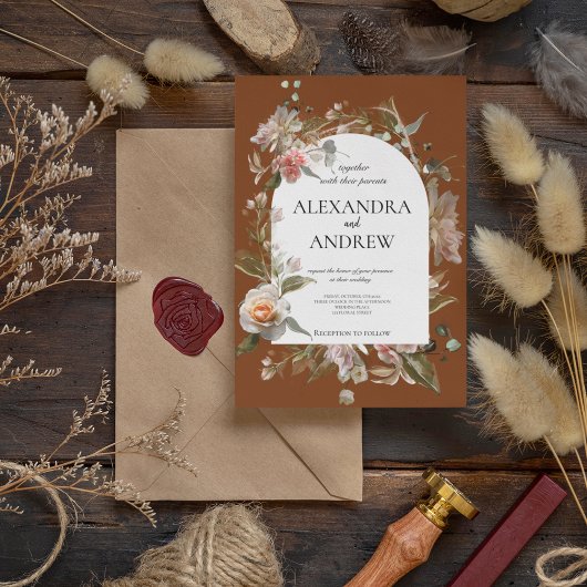 Invitation Harmonia Autumn Floral | Boho Orange Rust Mariage