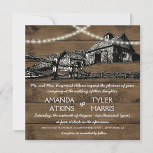 Invitation Harmonie Rustique String Lights Barn Wedding Invit