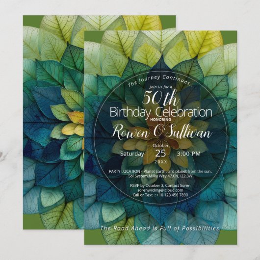 Invitation Harmonie Verdoyante | Mandala de Feuilles (Devant / Derrière)