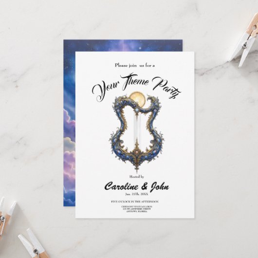 Invitation Harpe céleste au clair de lune – Art de fantasy co (Devant/Arrière en situation)