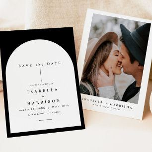 Invitation HARPER Black White Boho Arch Photo Enregistrer la