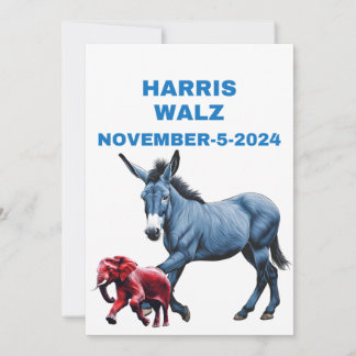 Invitation Harris/Walz, vote bleu, âne, éléphant, élections