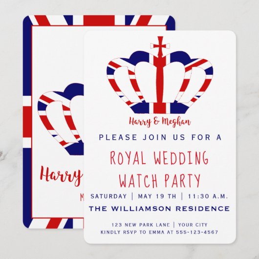 Invitation Harry & Meghan Crown | Royal Mariage Watch Party (Devant / Derrière)