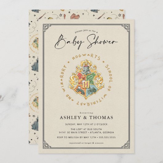 Invitation Harry Potter | Baby shower Cimier de Poudlard (Devant / Derrière)