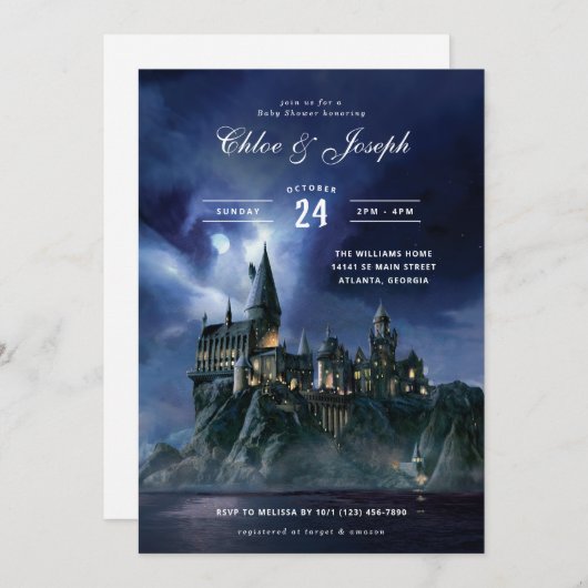 Invitation Harry Potter | baby shower du château de Hogwarts (Devant / Derrière)