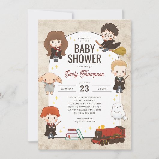 Invitation Harry Potter Caractère Baby shower magique (Devant)
