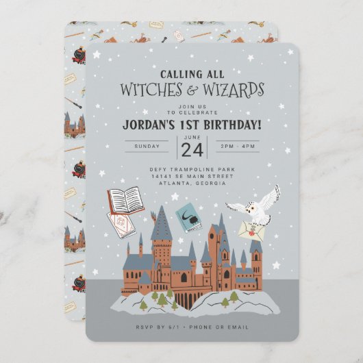Invitation Harry Potter | Château de Hogwarts 1er anniversair (Devant / Derrière)