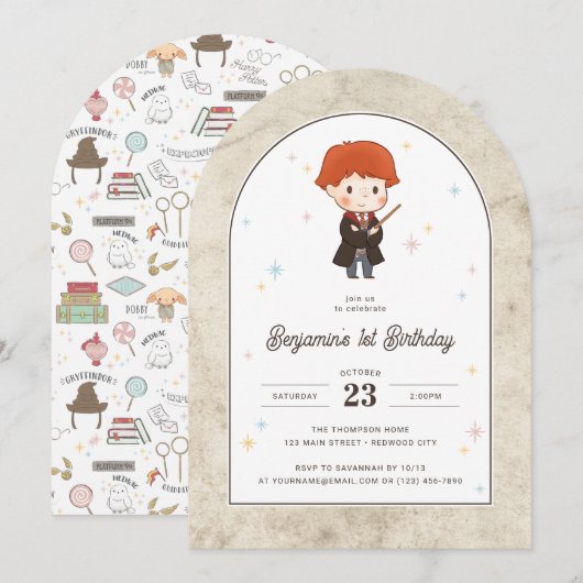 Invitation Harry Potter | Chibi Ron Weasley Wizard Anniversai (Devant / Derrière)
