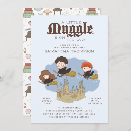 Invitation Harry Potter | Fête de Naissance Muggle (Devant / Derrière)