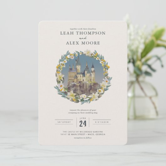 Invitation Harry Potter | Floral Hogwarts Castle Mariage (Debout devant)