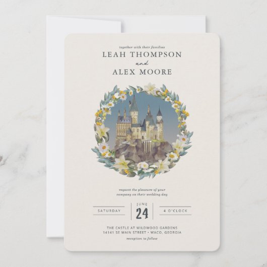 Invitation Harry Potter | Floral Hogwarts Castle Mariage (Devant)
