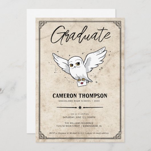 Invitation Harry Potter | Hedwig Graduation Party (Devant / Derrière)