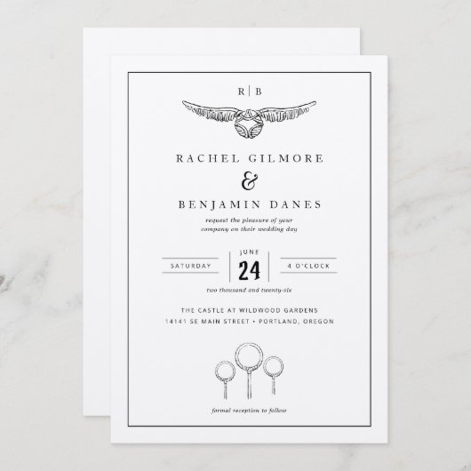 Invitation Harry Potter Magique Mariage d'aquarelle (Devant / Derrière)