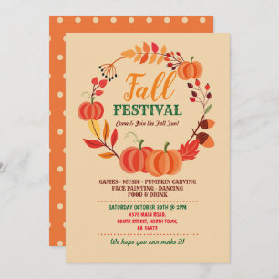 Invitation Harvest Fall Festival Citrouille Automne Feuilles
