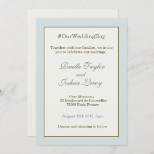 Invitation # hashtag mariage bleu or gris