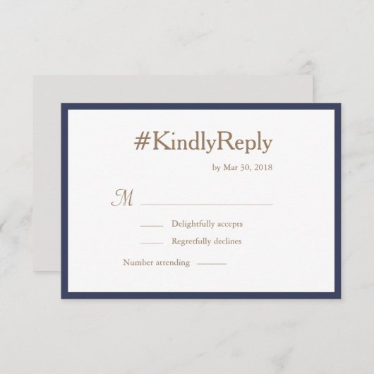 Invitation Hashtag Millennial Marine Blue White Wedding RSVP (Devant / Derrière)