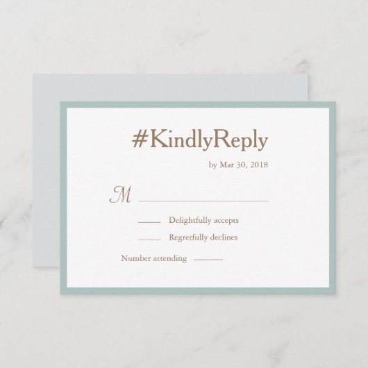 Invitation Hashtag Millennial Mint Gold White Wedding RSVP (Devant / Derrière)