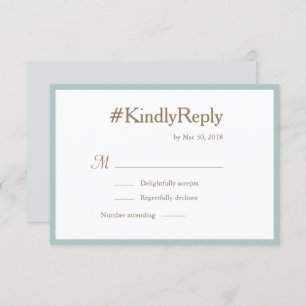 Invitation Hashtag Millennial Mint Gold White Wedding RSVP