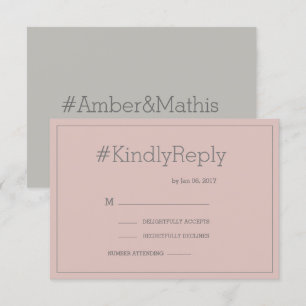 Invitation Hashtag moderne blush rose gris gris chic mariage