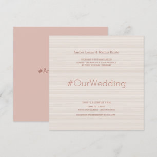 Invitation Hashtag moderne élégante rose rayures or mariage