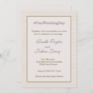 Invitation Hashtag personnalisation or gris rayures mariage