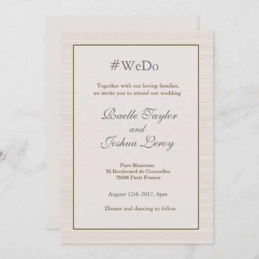 Invitation Hashtag personnalisation or gris rayures mariage (Devant / Derrière)