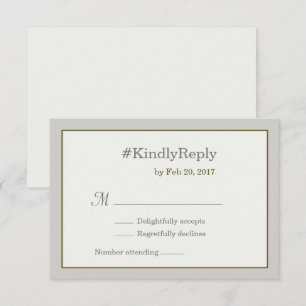 Invitation Hashtag personnalisé gris or blanc réponse mariage