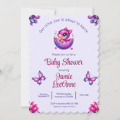 Invitation Hatching Bientôt Baby Purple Dinosaur Baby shower (Devant)