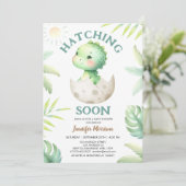 Invitation Hatching Bientôt Cute Dinosaur Baby shower (Debout devant)