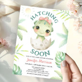 Invitation Hatching Bientôt Dinosaur Baby shower fille Bow ro